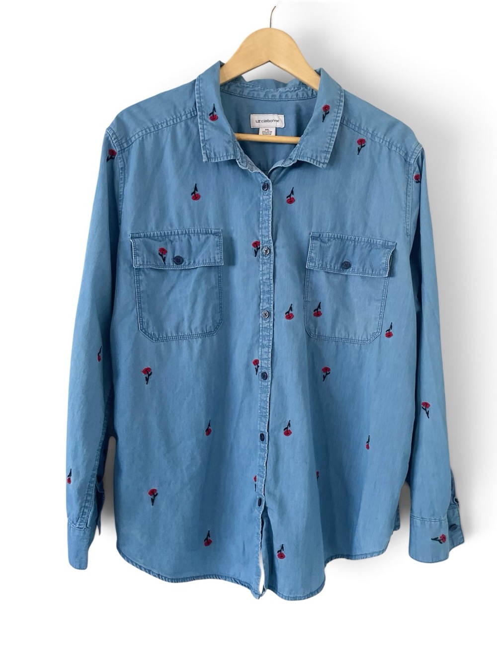 Liz Claiborne Cotton Denim Shirt with Floral Embroidery size XL